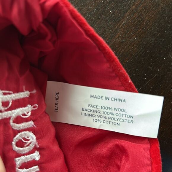 Land's End Needlepoint Christmas stocking red velvet back wool Embroidery Thomas - Picture 5 of 7